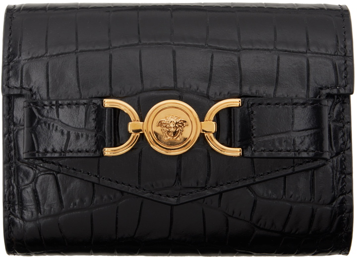 Photo: Versace Black Croc-Effect Medusa '95 Trifold Wallet