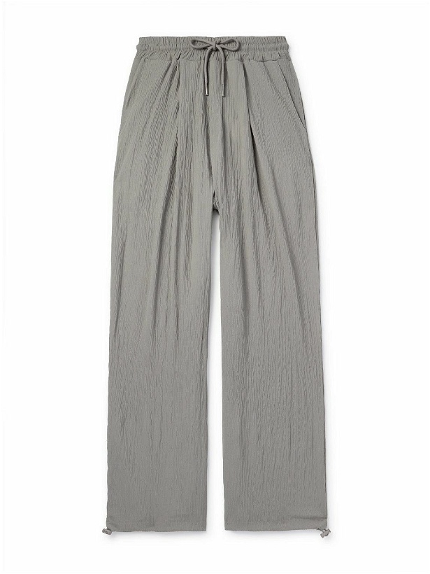 Photo: The Frankie Shop - Eliott Tapered Pleated Textured Stretch-Jersey Drawstring Trousers - Gray