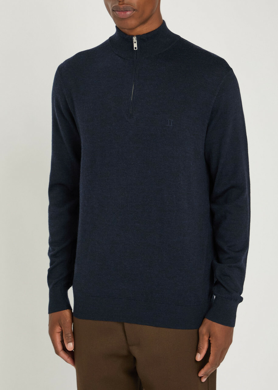 Les Deux Greyson Half-zip Merino Wool Jumper Navy