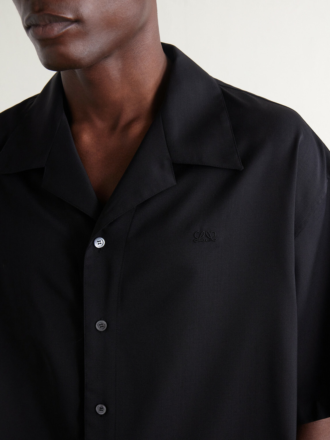 LOEWE - Logo-Embroidered Short-Sleeve Wool-Blend Shirt - Black
