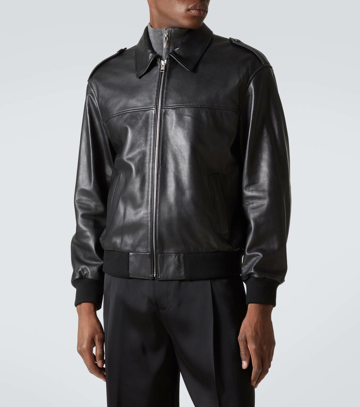strathconar 羊革 leather bomber jacket 短丈 Black Bomber Leather Jacket - Mush Editions – Musheditions