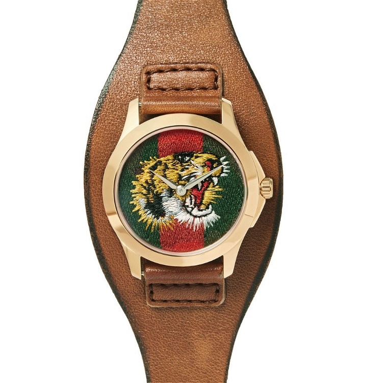 Photo: Gucci - Le Marché Des Merveilles 38mm Gold-Tone and Leather Watch - Green