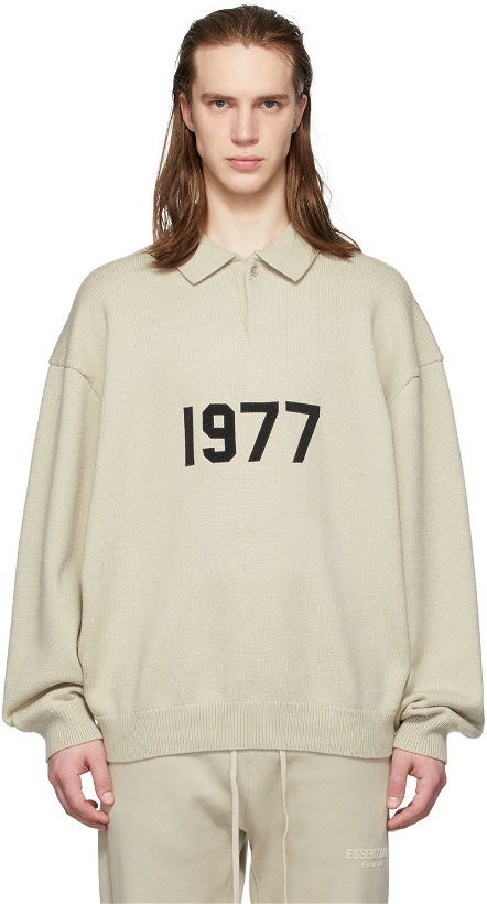 Photo: Essentials Beige Knit '1977' Long Sleeve Polo