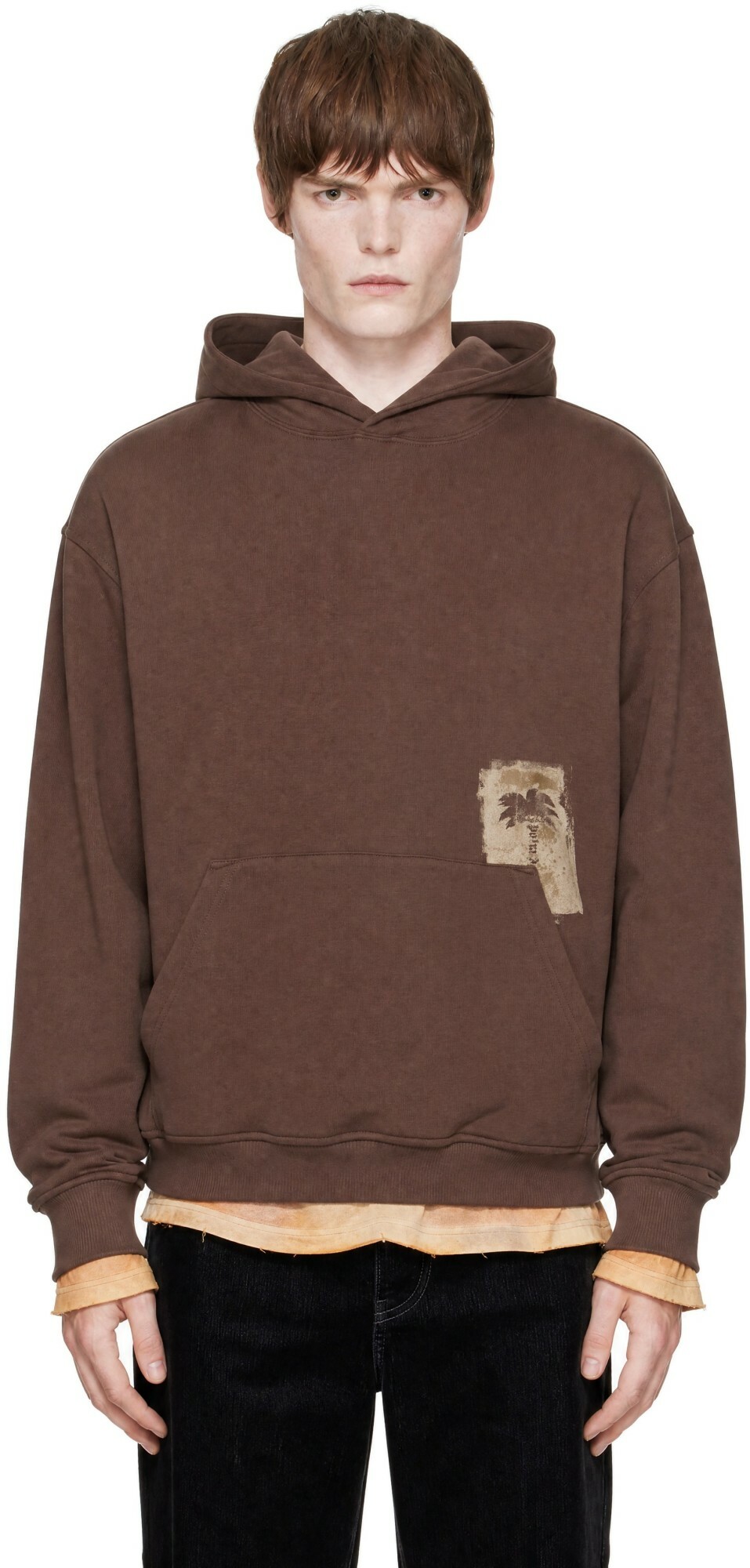 Palm Angels Brown Brushed Palm Tree Regular Hoodie