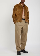 Saint Laurent Belted Wool and Mohair-blend Trousers Beige