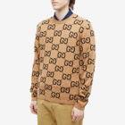 Gucci Men's Jumbo GG Crew Neck Knit in Camel