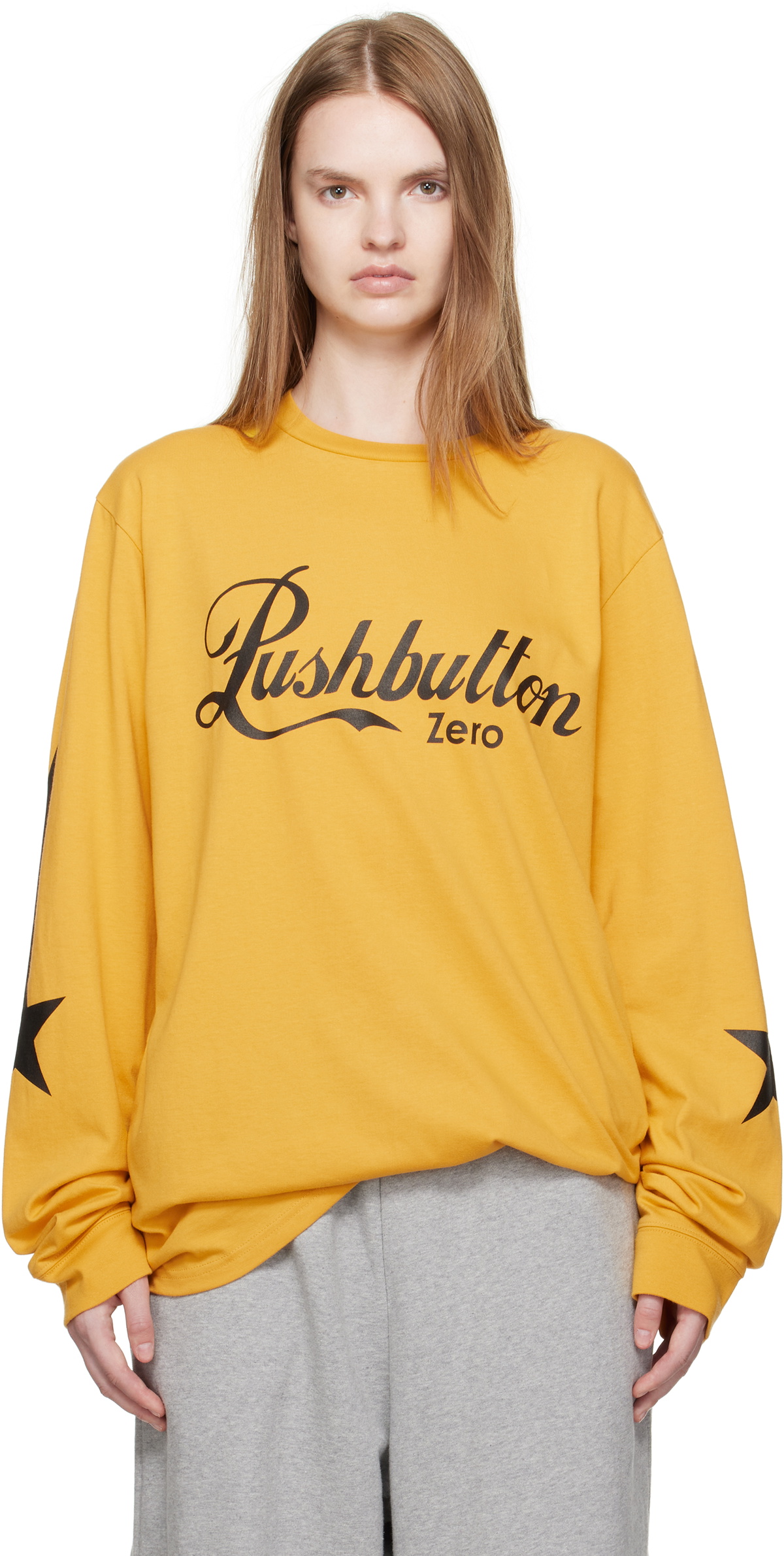 Pushbutton Yellow Printed Graphic Long Sleeve T-shirt