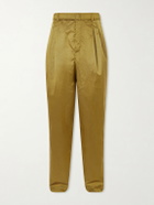 SAINT LAURENT - Tapered Belted Pleated Shell Trousers - Green