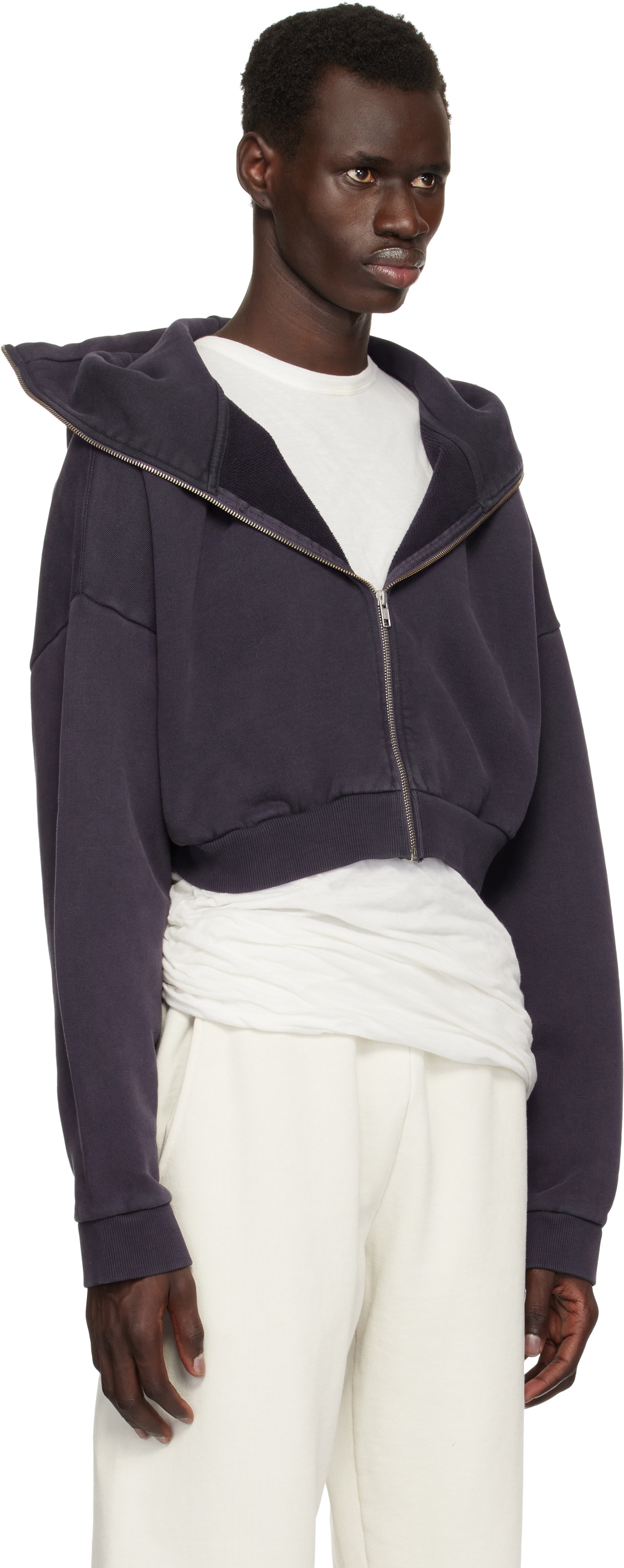 トップス entire studios CROPPED FULL ZIP Entire Studios Purple Cropped Full Zip Hoodie Entire Studios
