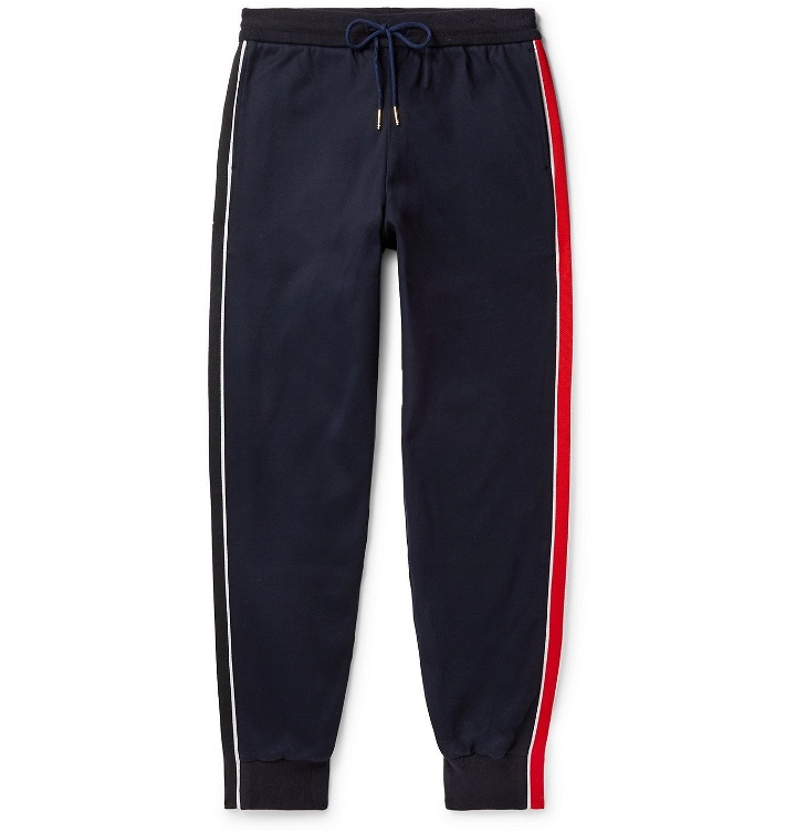 Photo: Thom Browne - Tapered Grosgrain-Trimmed Striped Cotton-Jersey Sweatpants - Blue