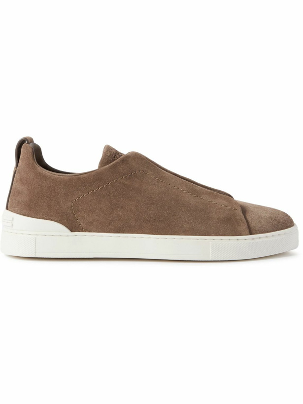 Photo: Zegna - Triple Stitch Suede Sneakers - Brown