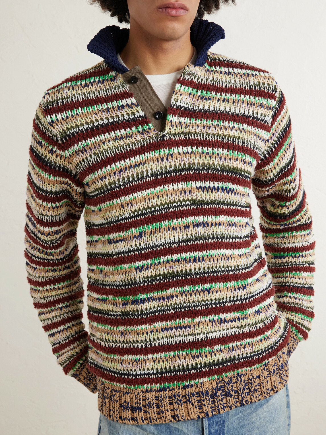 Sacai - Knitted Cotton-Blend Polo Shirt - Neutrals
