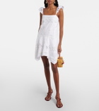 Self-Portrait Embroidered linen and cotton poplin minidress