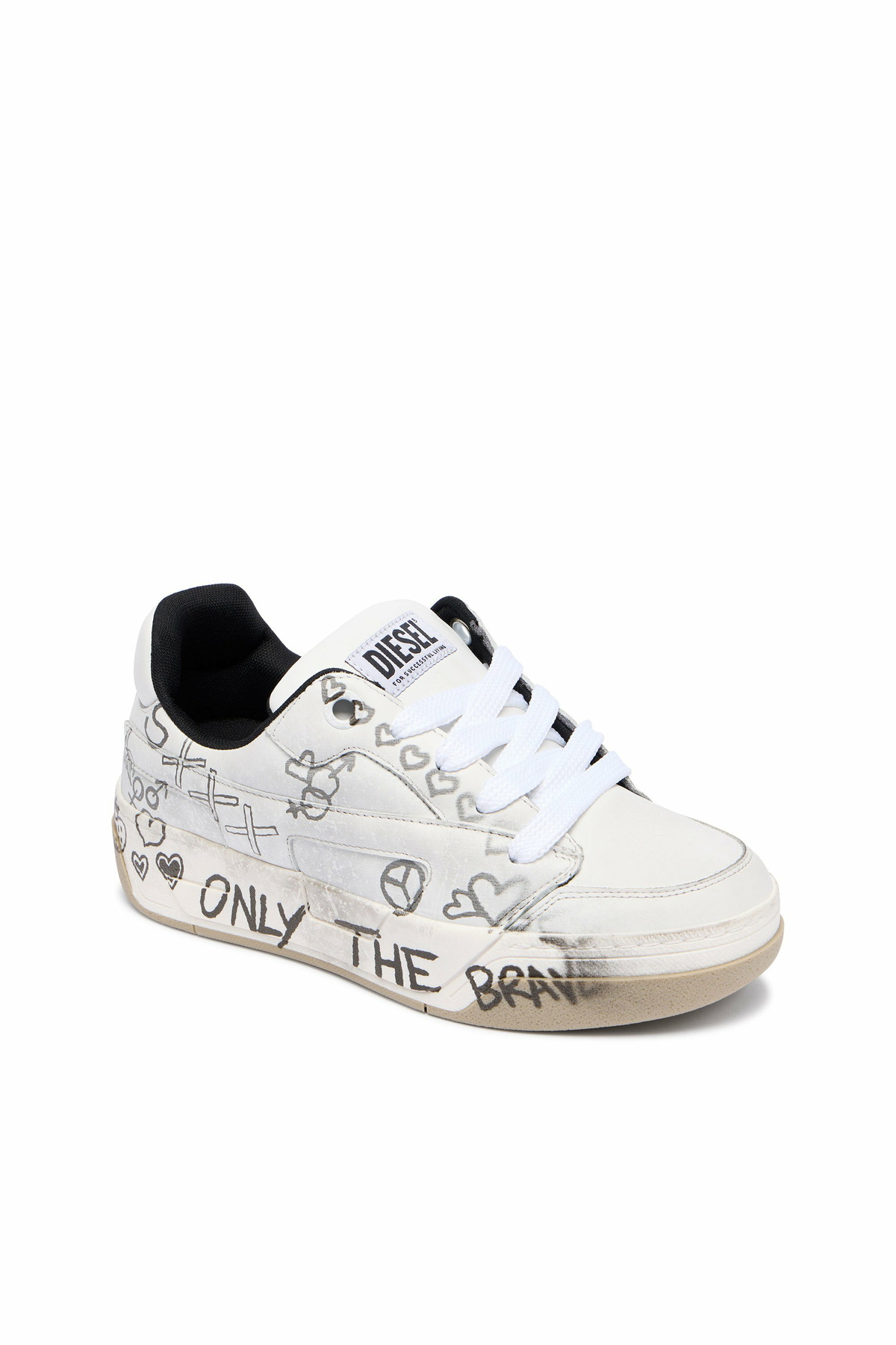 Diesel D-Ollie-Leather sneakers with graffiti print - Sneakers Womens in White