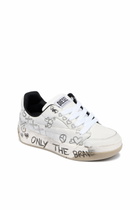 Diesel D-Ollie-Leather sneakers with graffiti print - Sneakers Womens in White