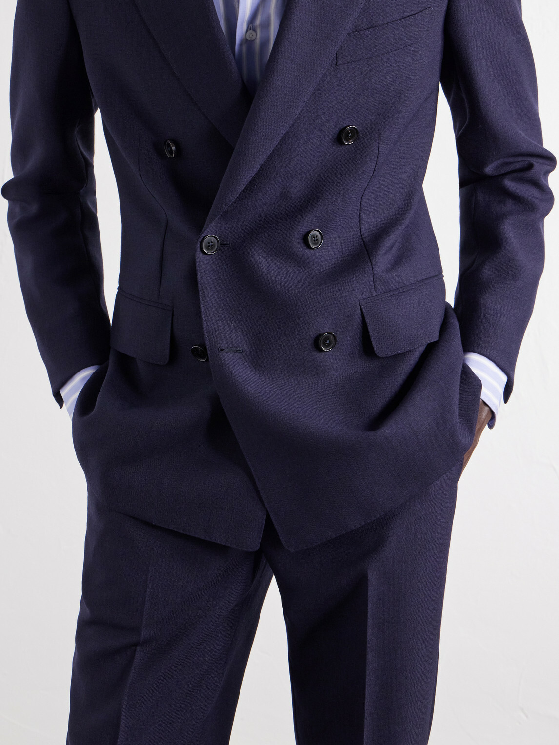 Husbands - Double-Breasted Wool-Fresco Suit - Blue