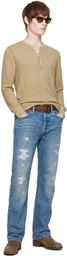 RRL Beige Waffle-Knit Henley