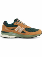 New Balance - MADE in USA 990v3 Leather-Trimmed Mesh and Suede Sneakers - Brown