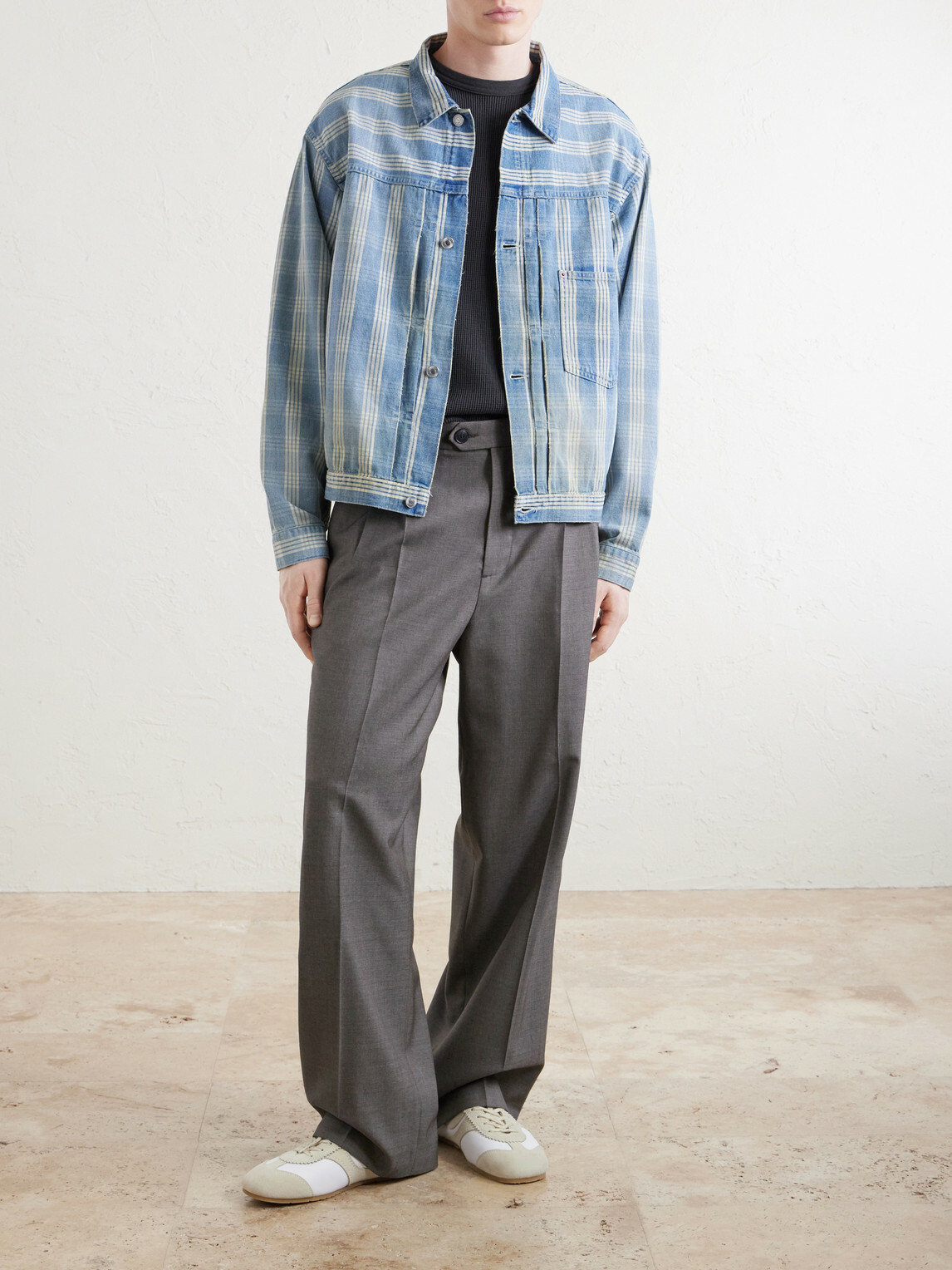 A.PRESSE - Checked Denim Jacket - Blue
