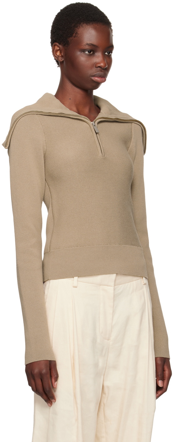 REMAIN Birger Christensen Beige Zipped Collar Sweater