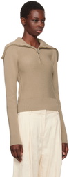 REMAIN Birger Christensen Beige Zipped Collar Sweater