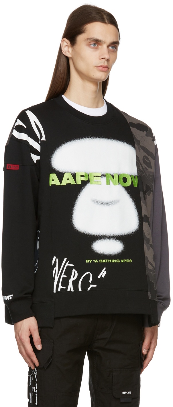 AAPE by A Bathing Ape Black Paneled Crewneck Sweater AAPE by A