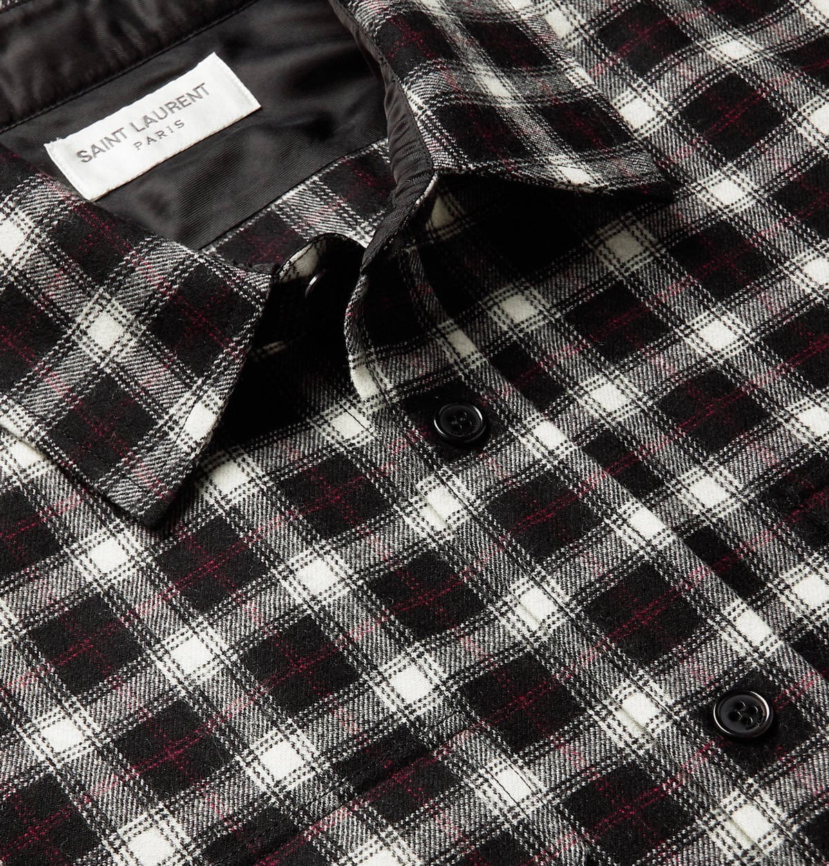 SAINT LAURENT - Checked Wool-Blend Flannel Shirt - Black Saint Laurent