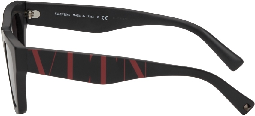 Valentino Garavani Black & Red 'VLTN' Rectangular Sunglasses Garavani