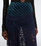 Rabanne Gathered lace and velvet maxi skirt