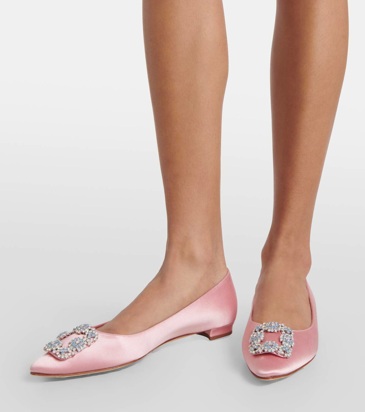 フラットシューズ MANOLO BLAHNIK Antiqued Pink Satin Hangisi Ballerinas Manolo Blahnik Antiqued Pink Satin Hangisi Ballerinas