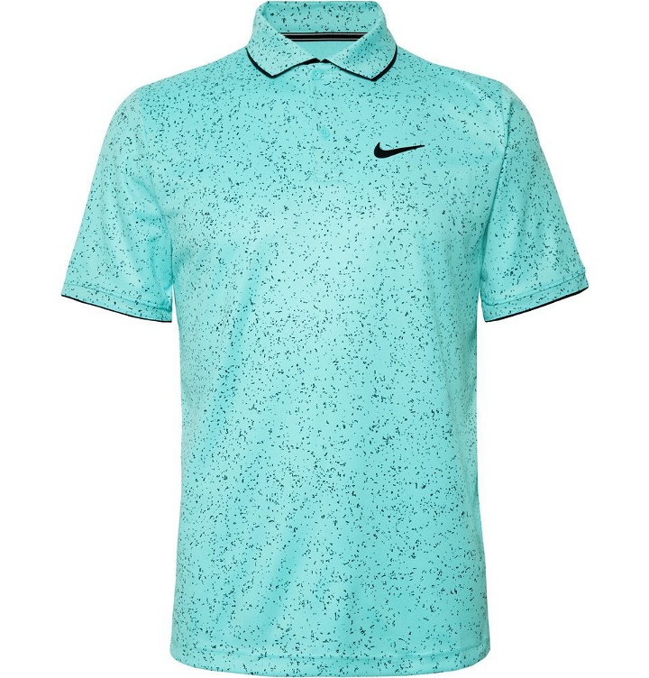 Photo: Nike Tennis - NikeCourt Contrast-Tipped Printed Dri-FIT Tennis Polo Shirt - Turquoise