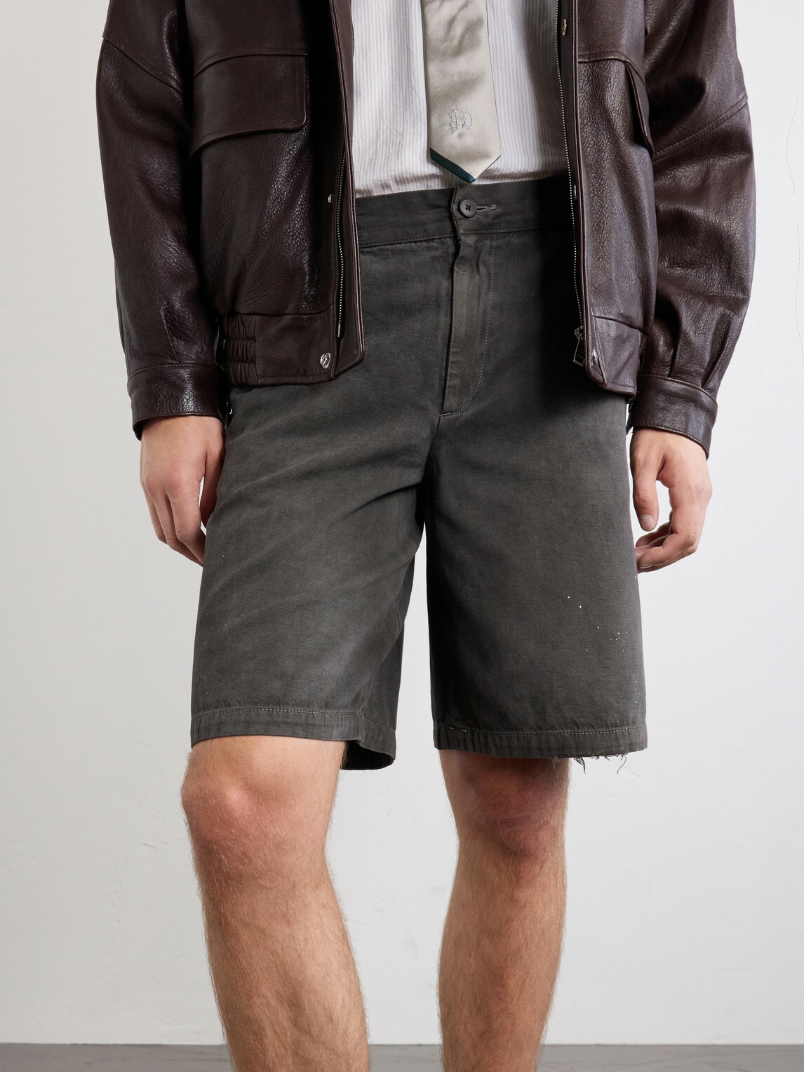 Enfants Riches Déprimés - Straight-Leg Distressed Cotton and Linen-Blend Twill Shorts - Gray