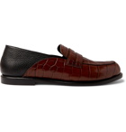 Loewe - Collapsible-Heel Croc-Effect and Full-Grain Leather Penny Loafers - Brown