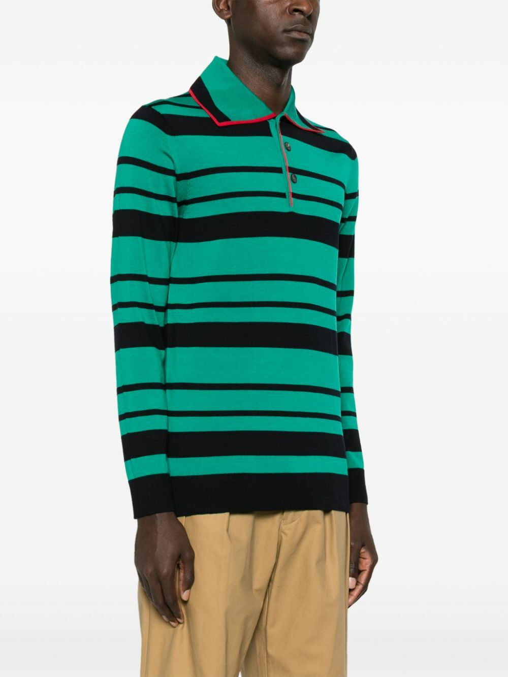 Wales Bonner Striped Long-Sleeve Polo Shirt Wales Bonner