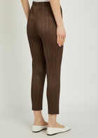 Pleats Please Issey Miyake Pleated Tapered-leg Woven Trousers Brown