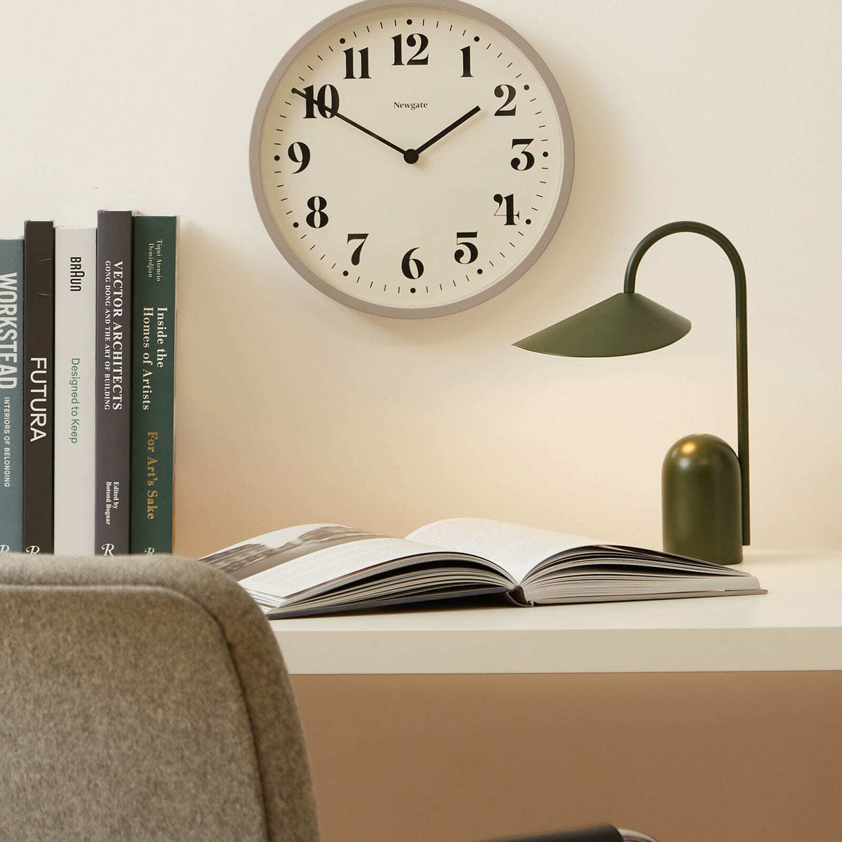Newgate Clocks Number Four Theatre Wall Clock in Stone Grey