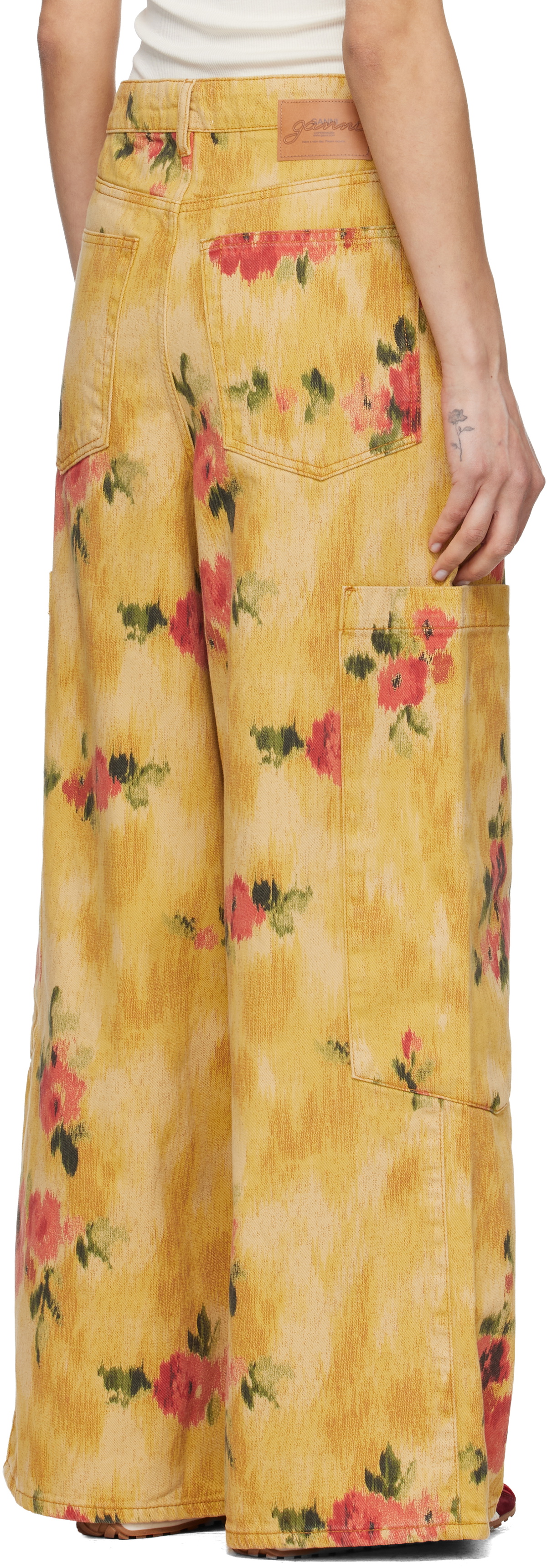 GANNI Yellow Printed Baggy Cargo Jeans