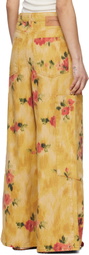 GANNI Yellow Printed Baggy Cargo Jeans