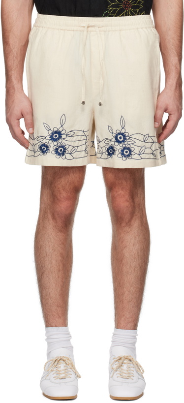 Photo: HARAGO Off-White Floral Embroidered Shorts