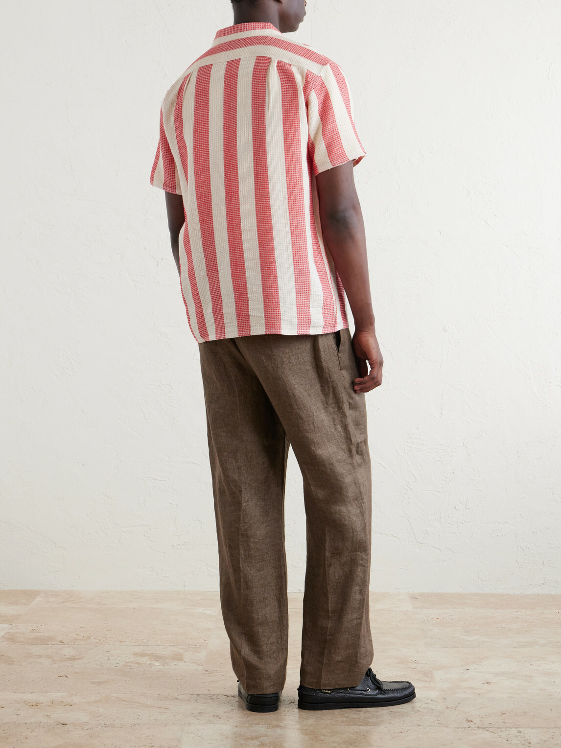 Kardo - Camp-Collar Striped Cotton Shirt - Red