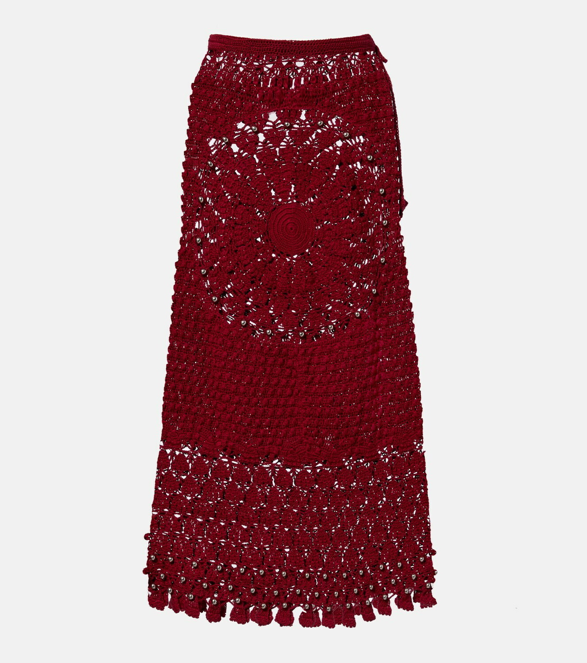 Rabanne Embellished crochet cotton midi skirt