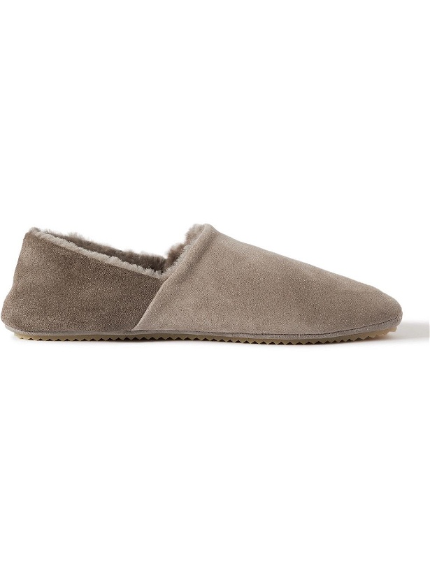 Photo: Mr P. - Collapsible-Heel Shearling-Lined Two-Tone Suede Slippers - Neutrals