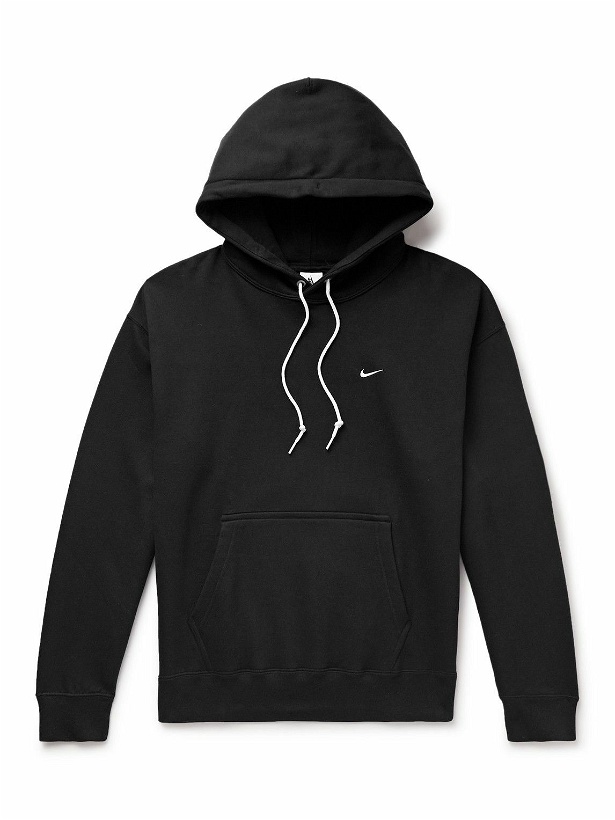 Photo: Nike - Solo Swoosh Logo-Embroidered Cotton-Blend Jersey Hoodie - Black