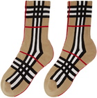 Burberry Beige Intarsia Check Technical Stretch Socks