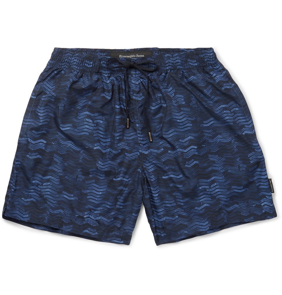 Ermenegildo Zegna - Mid-Length Printed Swim Shorts - Men - Navy
