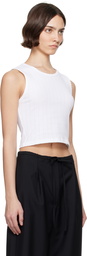 LESET White Pointelle Sleeveless Crew Tank Top