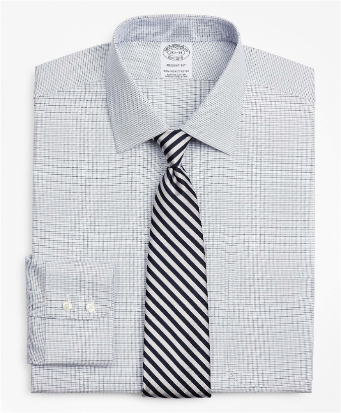 Photo: Brooks Brothers Men's Stretch Regent Regular-Fit Dress Shirt, Non-Iron Twill Ainsley Collar Micro-Check | Navy