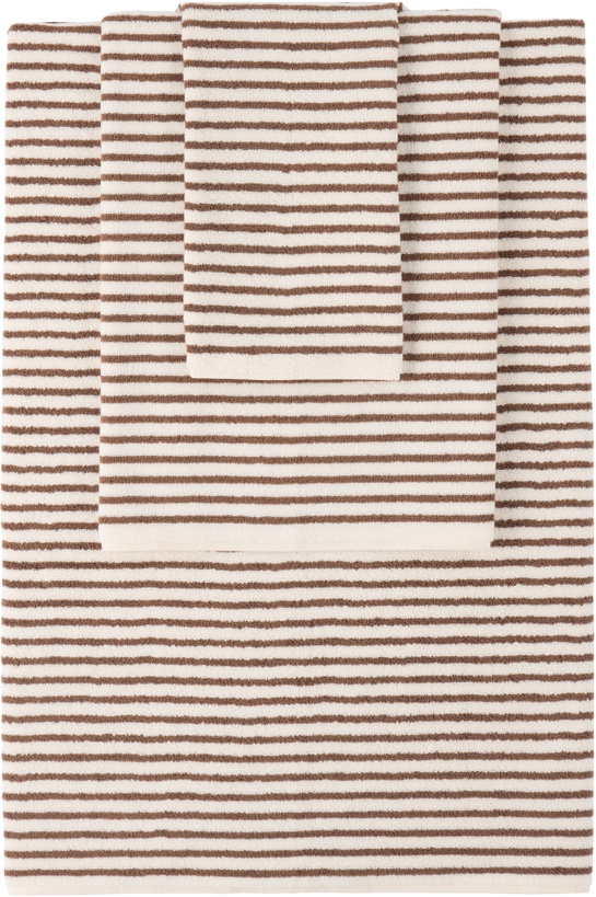 Photo: Tekla Off-White & Brown Striped Towel Set, 3 pcs