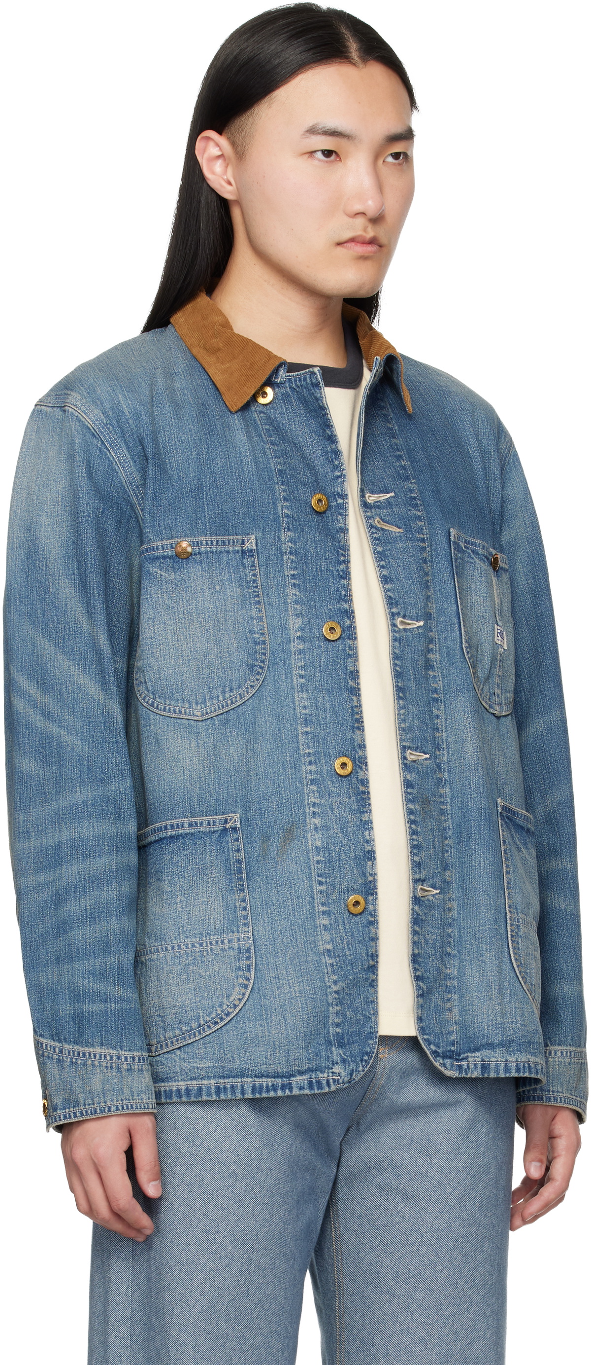 RRL Blue Corduroy-Collar Indigo Denim Jacket