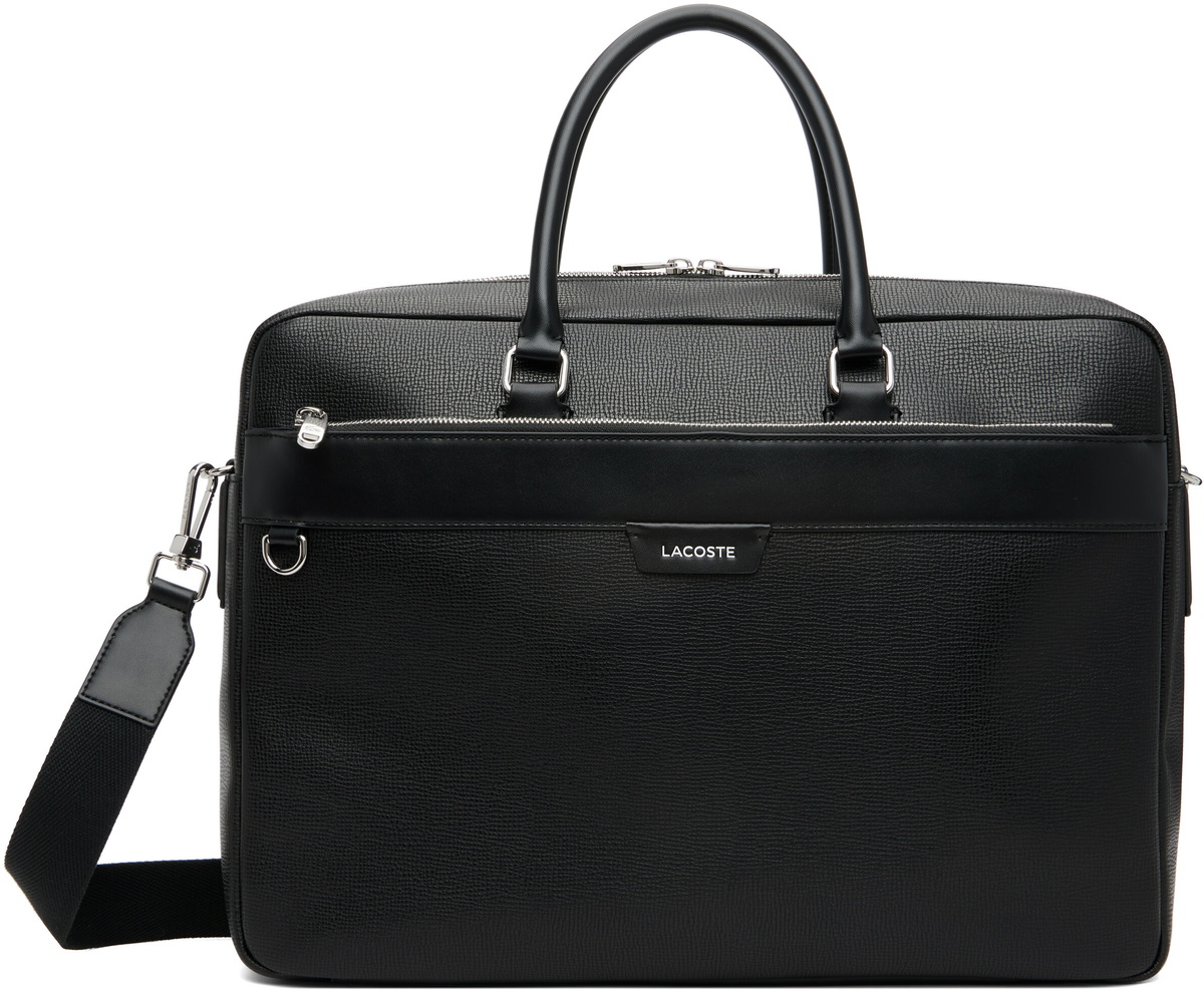 Lacoste Black Ossian Leather Laptop Bag